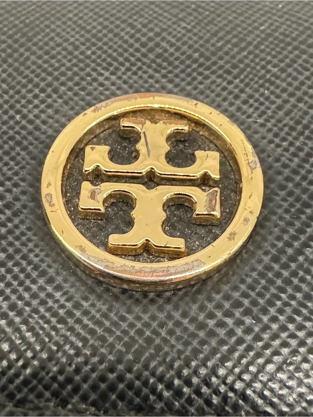 Tory Burch Black Leather Logo Flap Wallet with Gold Emblem